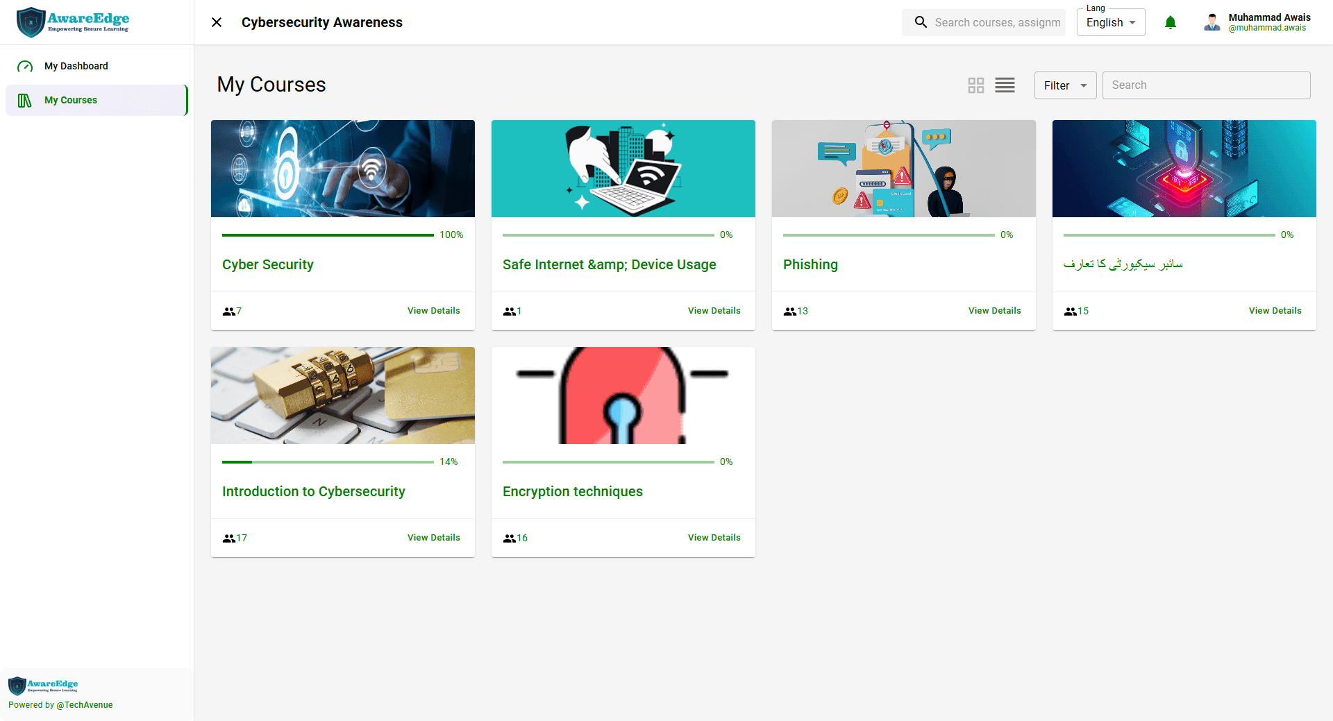 Aware Edge — Learning Management System (LMS) admin and learner portal screenshot 1