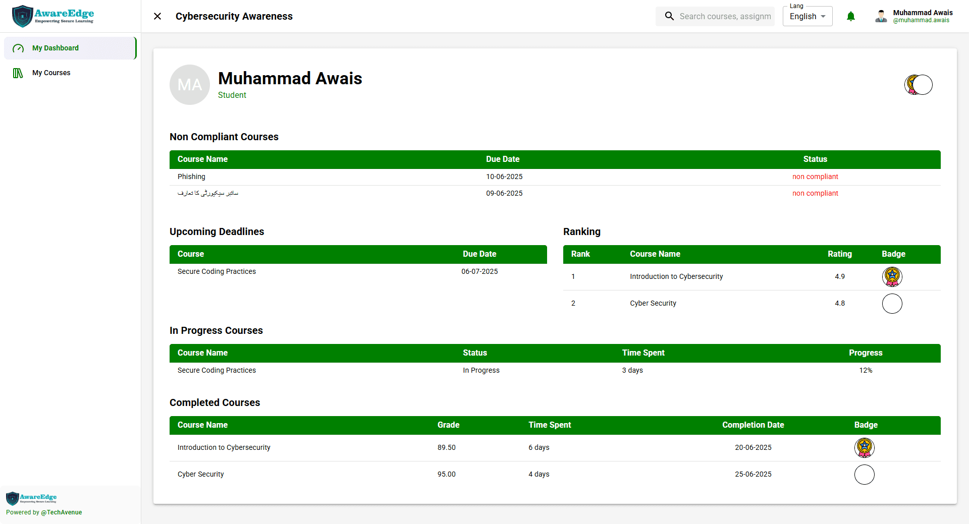 Aware Edge — Learning Management System (LMS) admin and learner portal screenshot 2