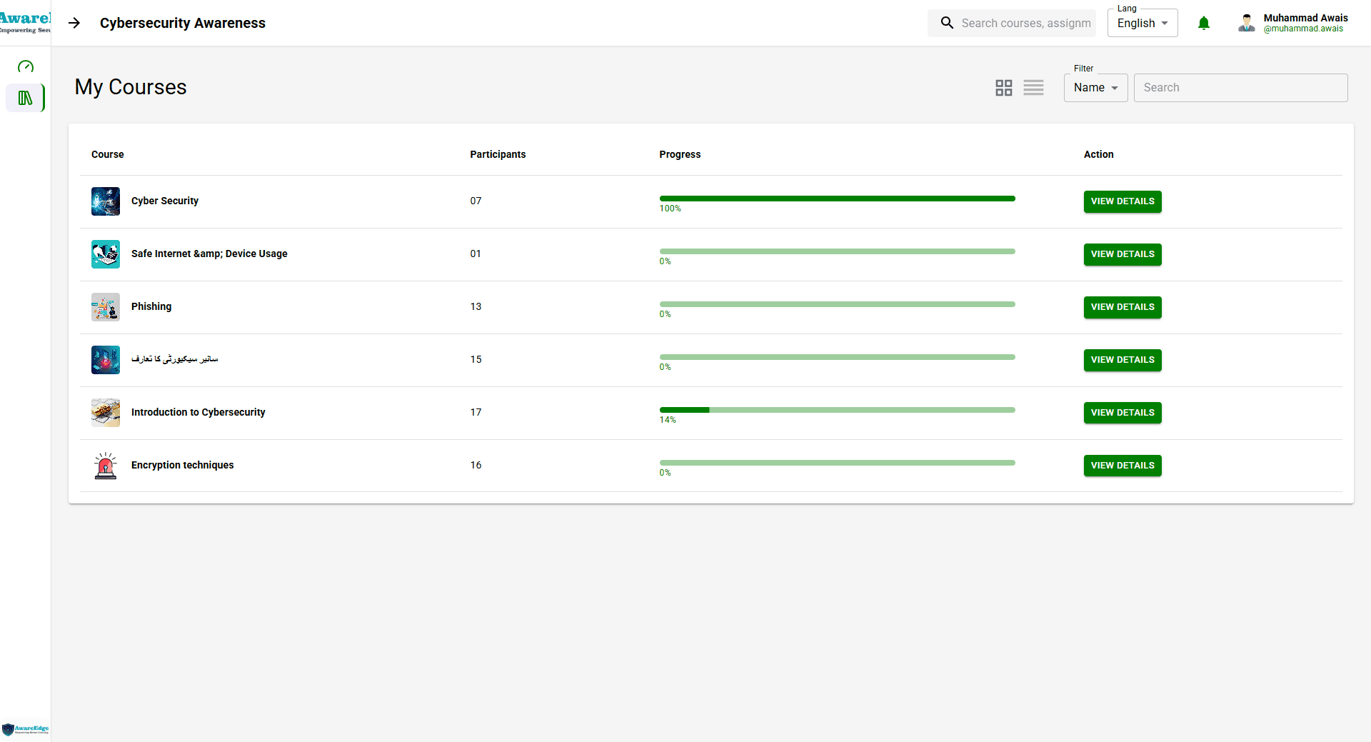 Aware Edge — Learning Management System (LMS) admin and learner portal screenshot 6