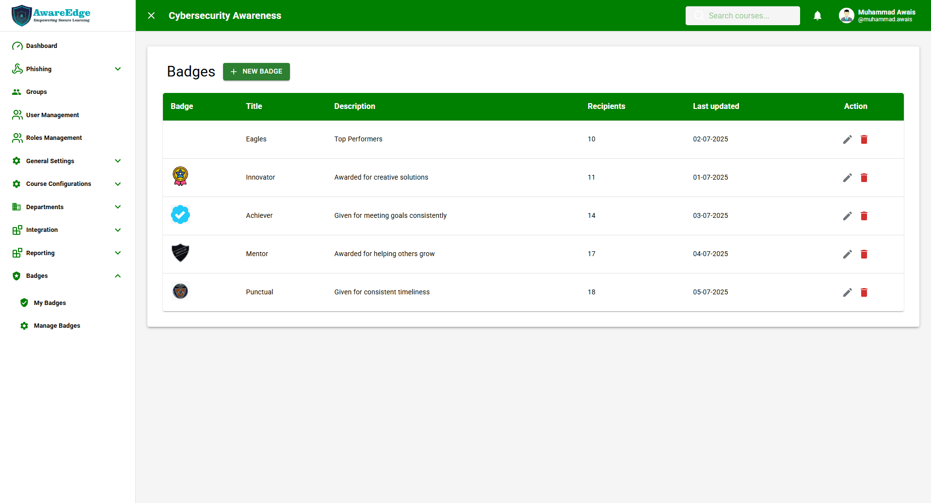 Aware Edge — Learning Management System (LMS) admin and learner portal screenshot 7