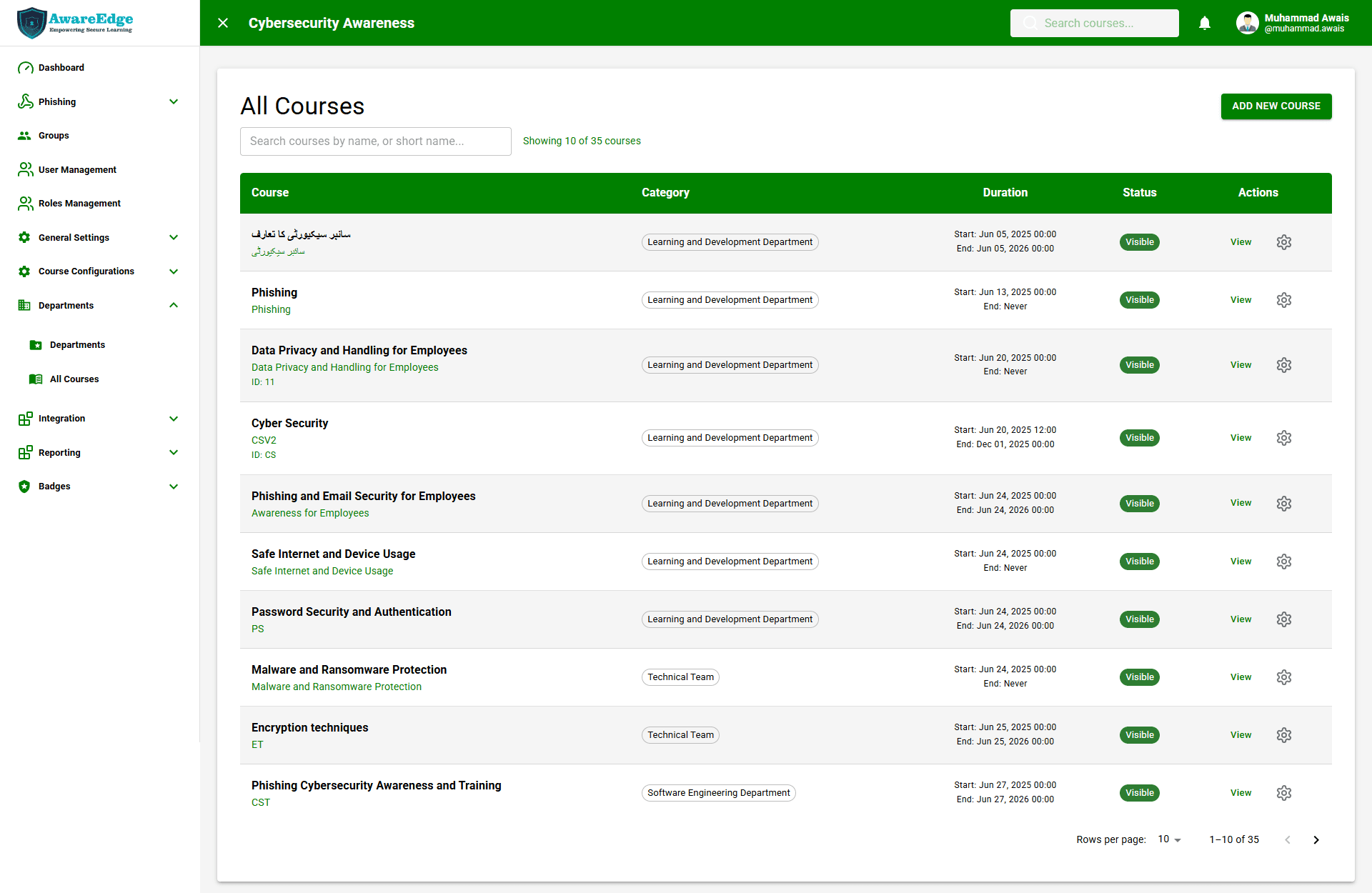 Aware Edge — Learning Management System (LMS) admin and learner portal screenshot 9
